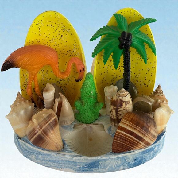 Vintage Beach 1950s Kitschy MCM Shells-Flamingo 8" x 6" TV Sculpture NOT a Lamp - Picture 6 of 6